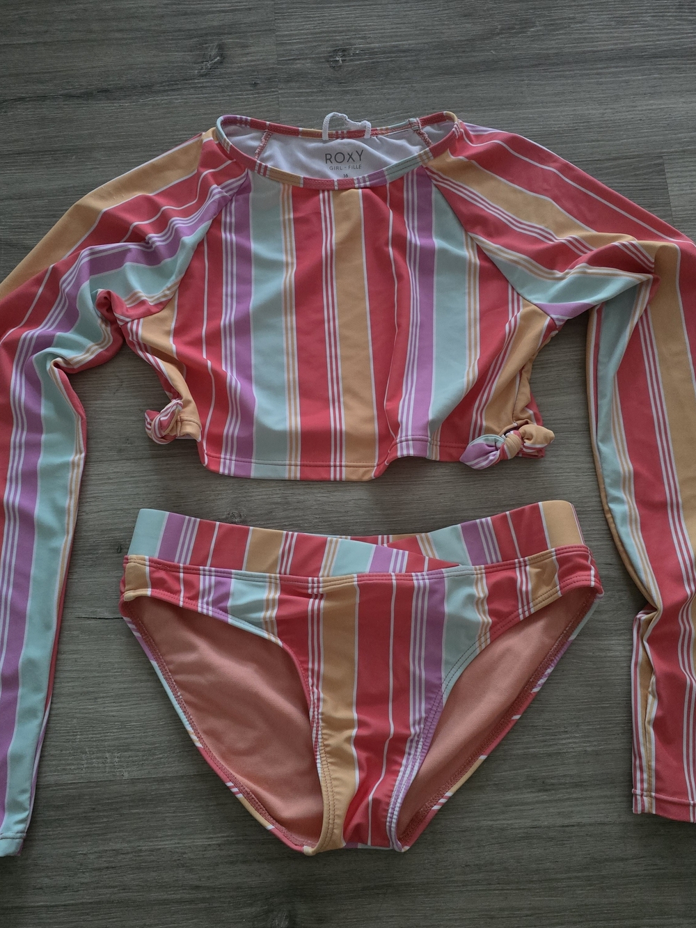 Roxy Girls' | Striped Long-Sleeve Tankini Set | Size 16